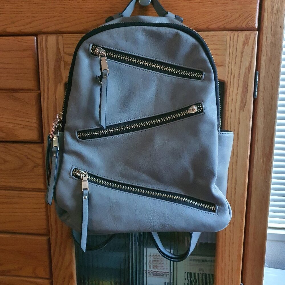 MMS Backpack Vegan Leather Gray 15x 12x 5